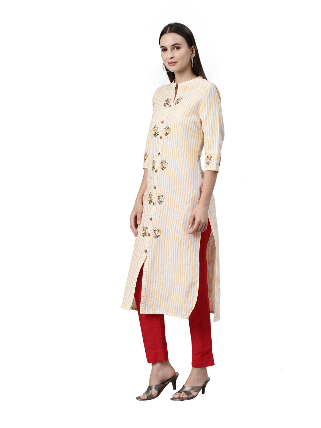 Neerus Orange rayon printed kurti - side view