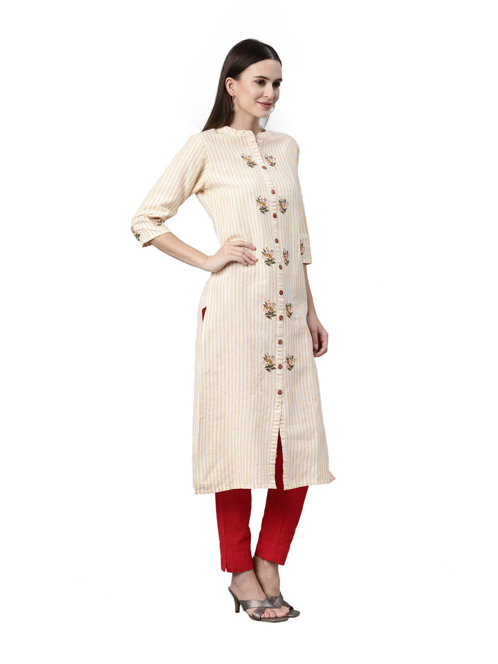 Neerus Orange rayon printed kurti - detail view 1