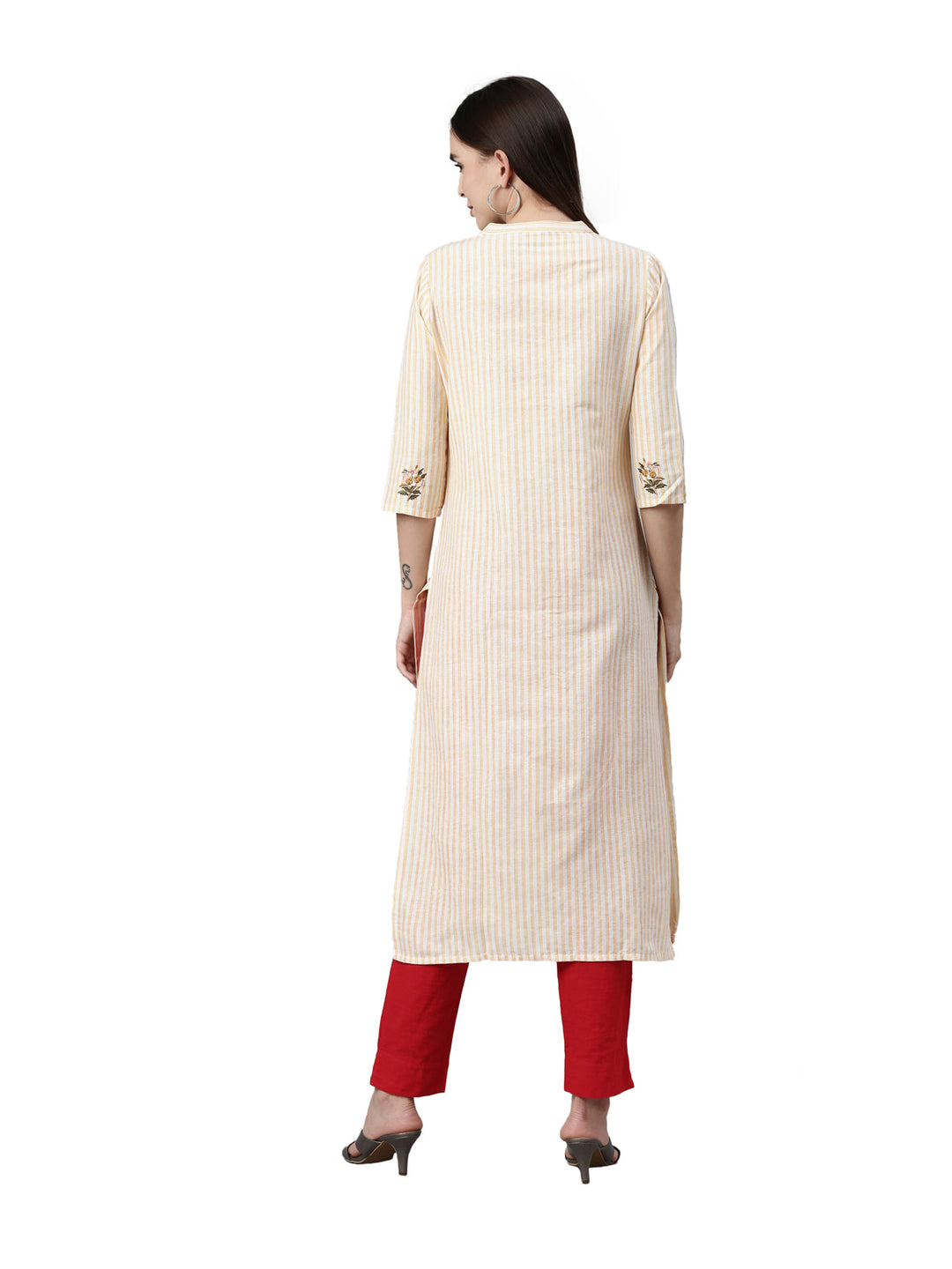 Neerus Orange rayon printed kurti - detail view 2
