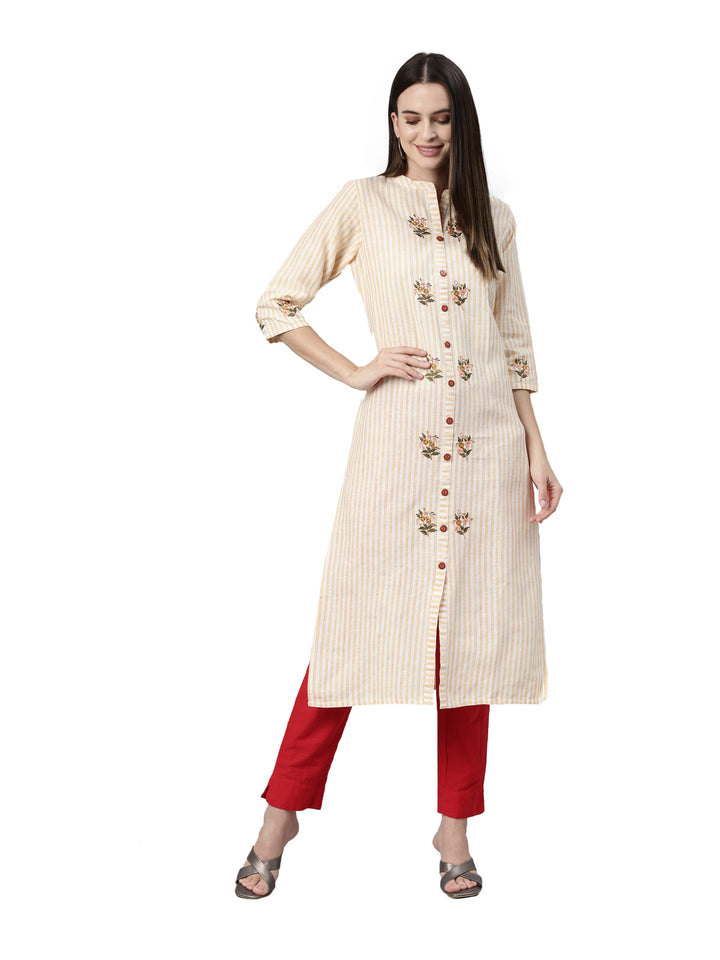 Neerus Orange rayon printed kurti - detail view 3
