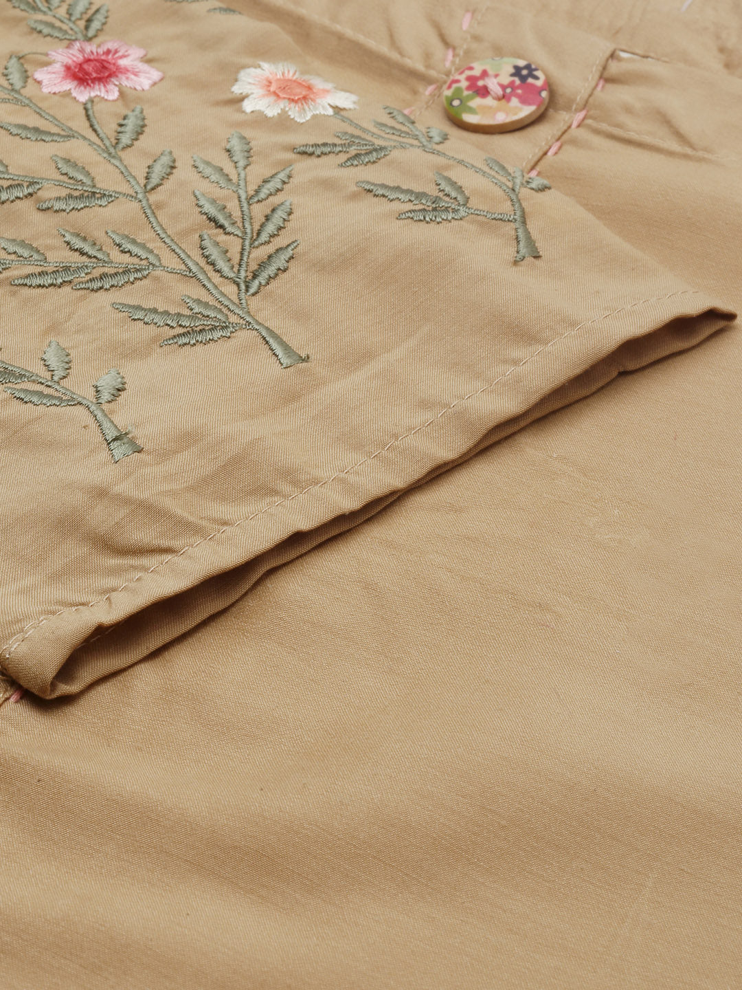 Neerus Yellow modal thread embroidered straight kurti - detail view 1