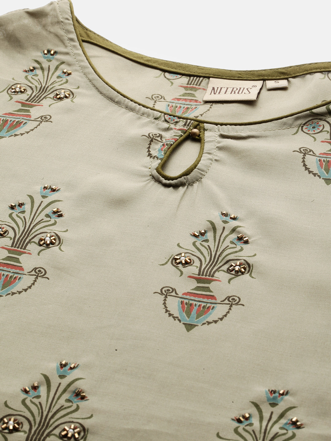 Neerus Green Muslin Printed Straight Kurta - back view