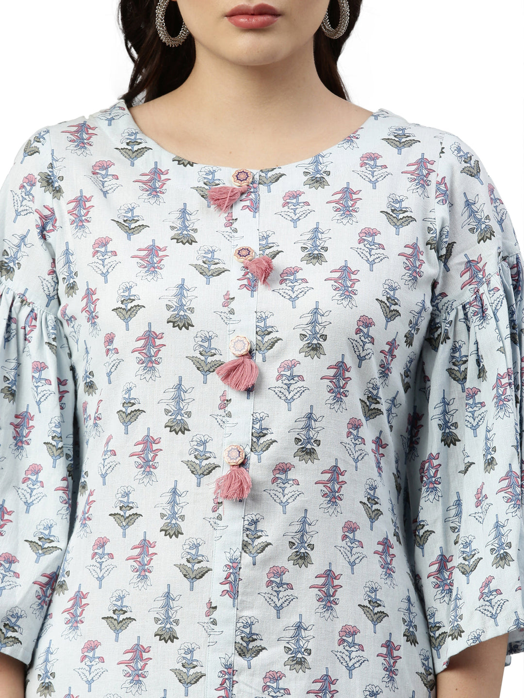 Neerus Blue polyester printed kurti - back view