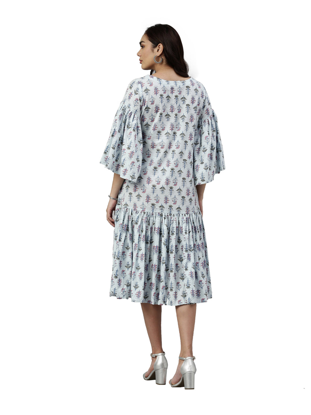 Neerus Blue polyester printed kurti - detail view 2