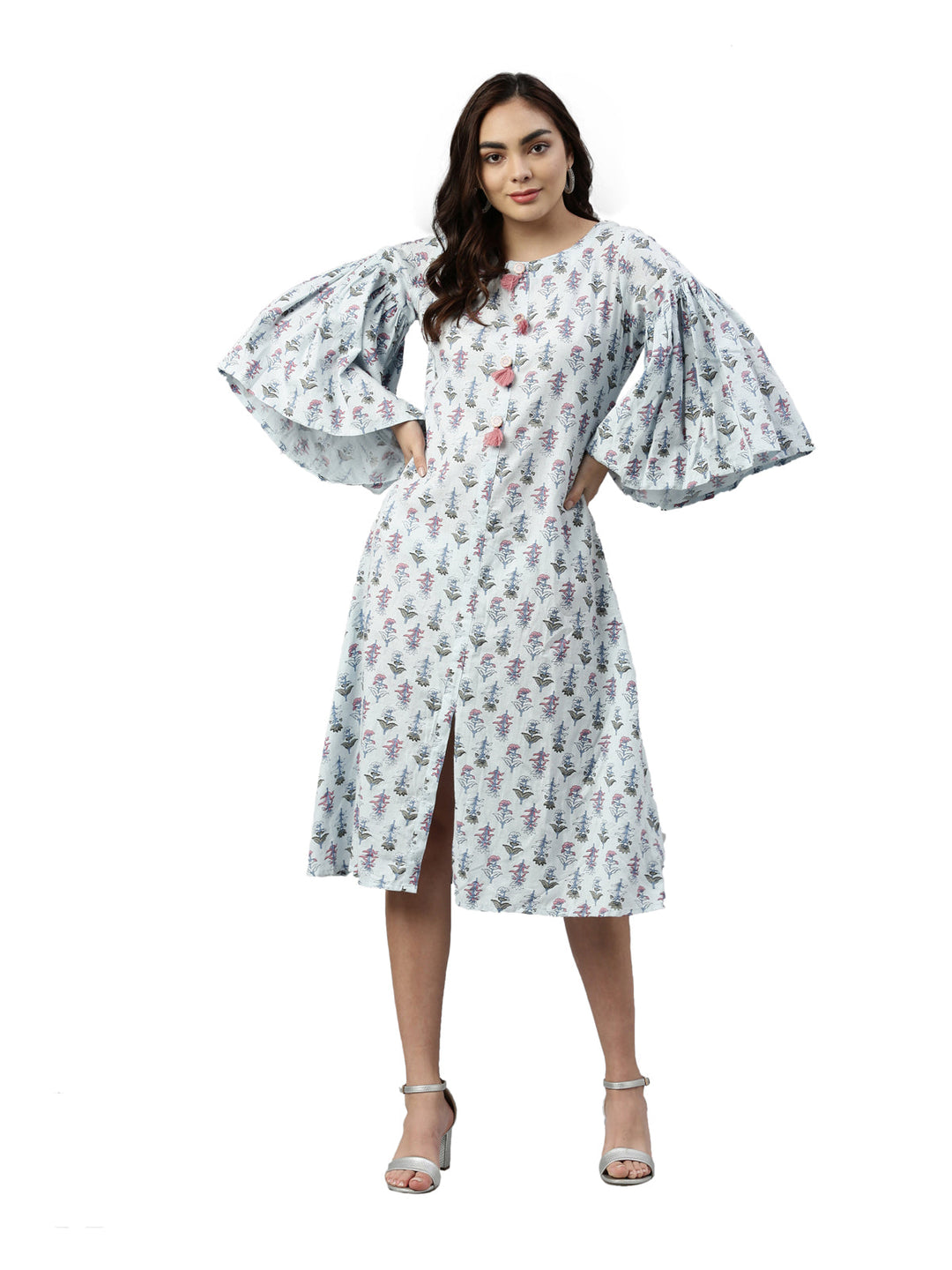 Neerus Blue polyester printed kurti - detail view 3