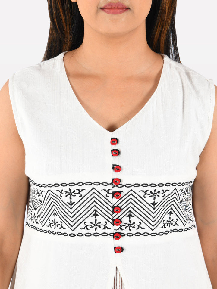 Neerus White Jacquard Woven Asymmetric A-Line Kurta - back view