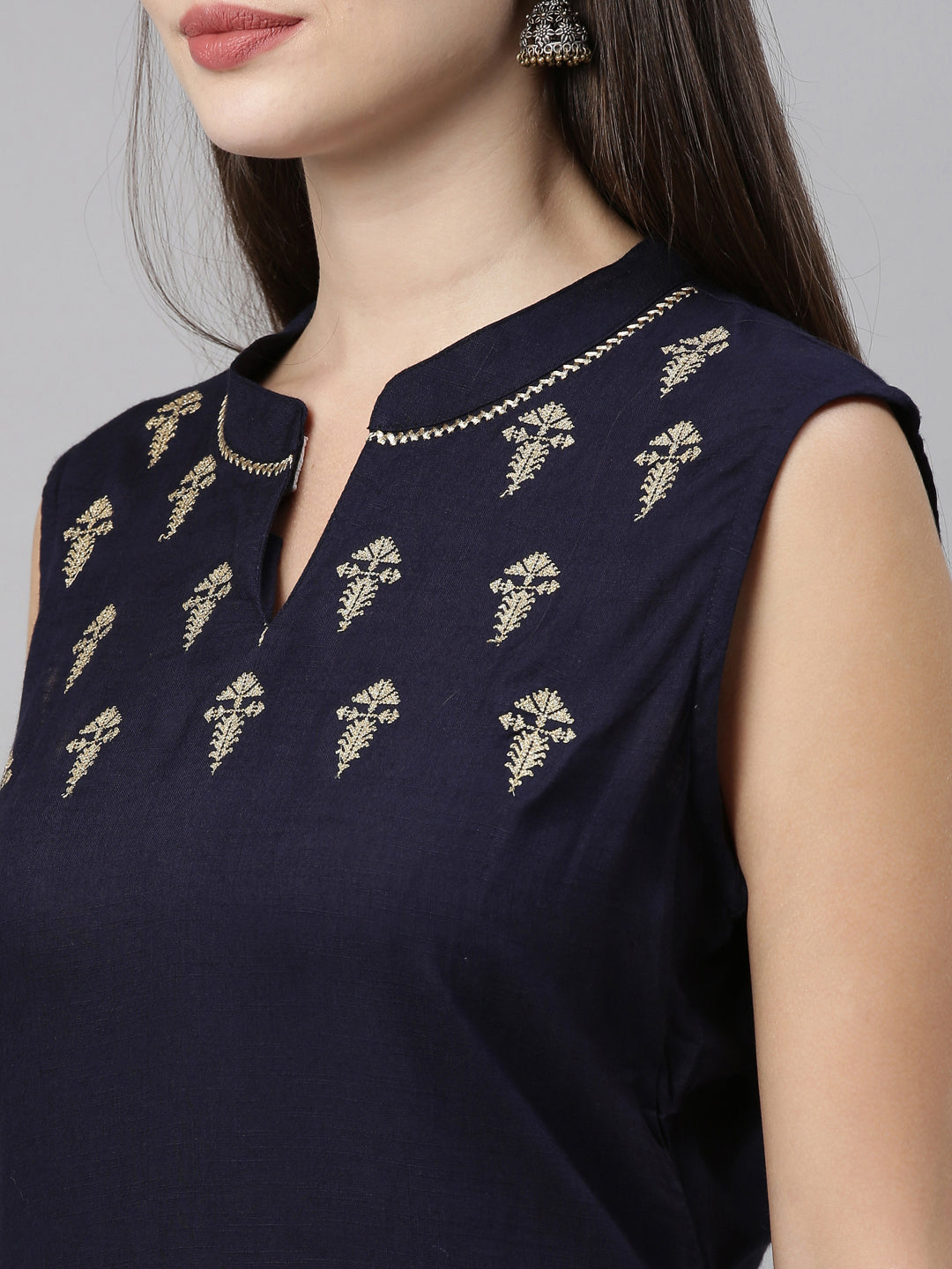 Neerus Blue embroidered straight kurta - back view