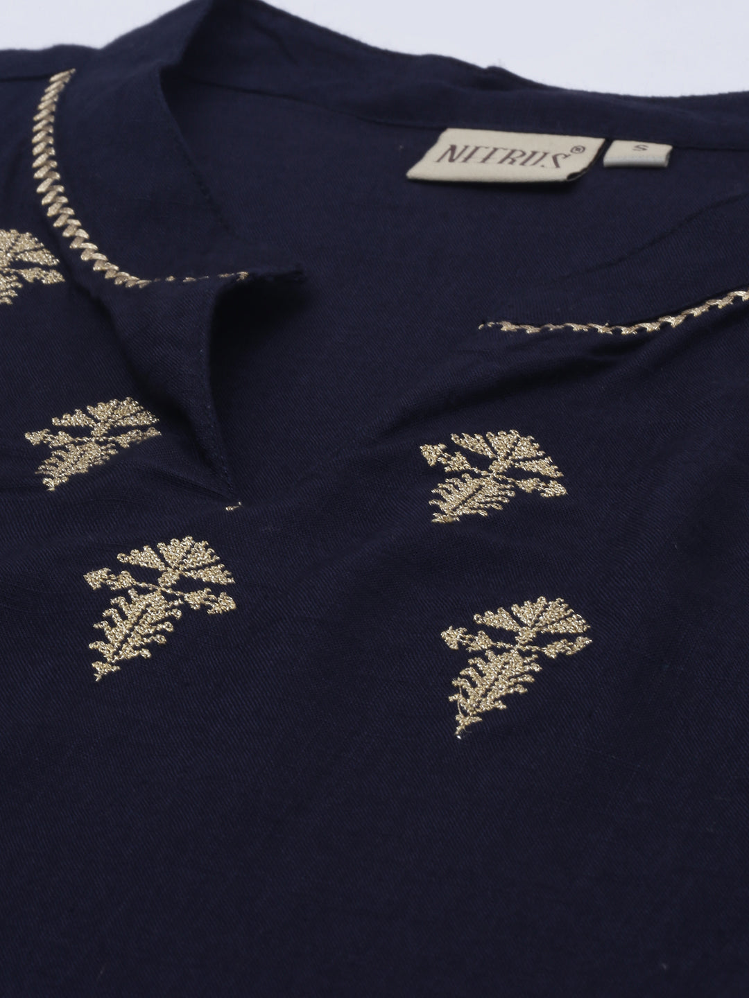 Neerus Blue embroidered straight kurta - side view