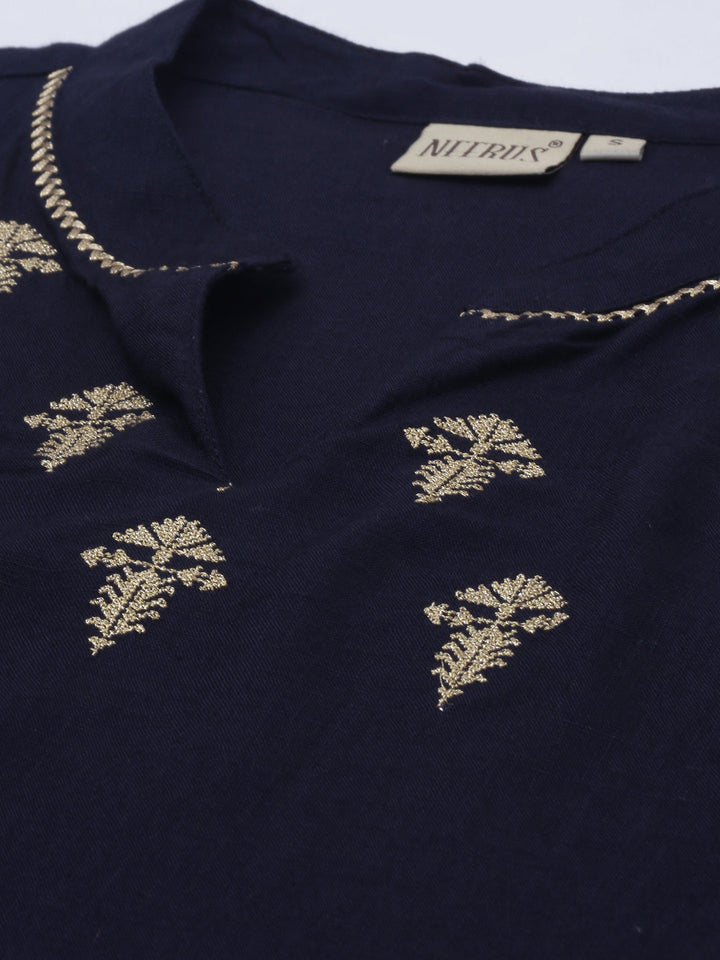 Neerus Blue embroidered straight kurta - side view