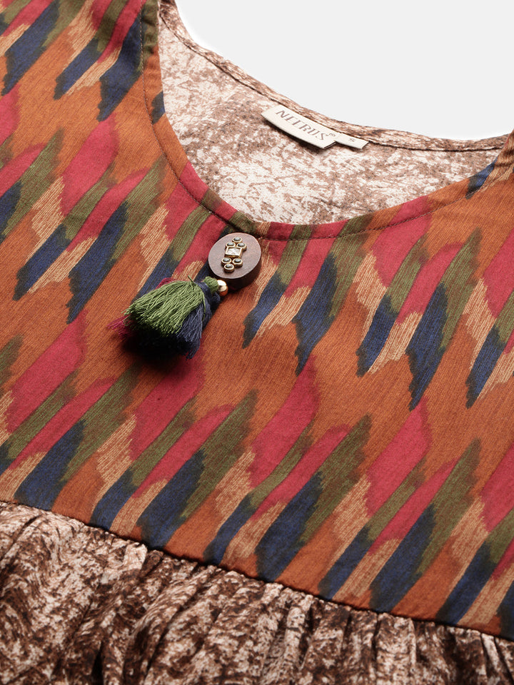 Neerus Brown cotton printed kurti - side view