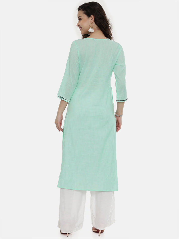 Neerus Green rayon embroidered straight kurta - detail view 1