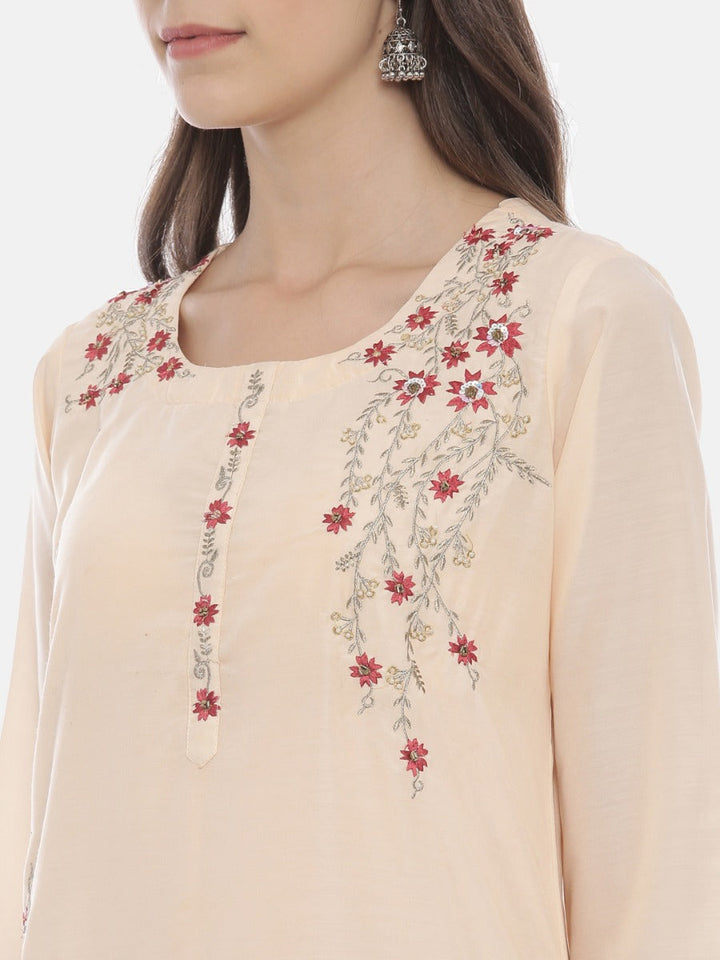 Neerus Orange muslin embroidered straight kurta - back view
