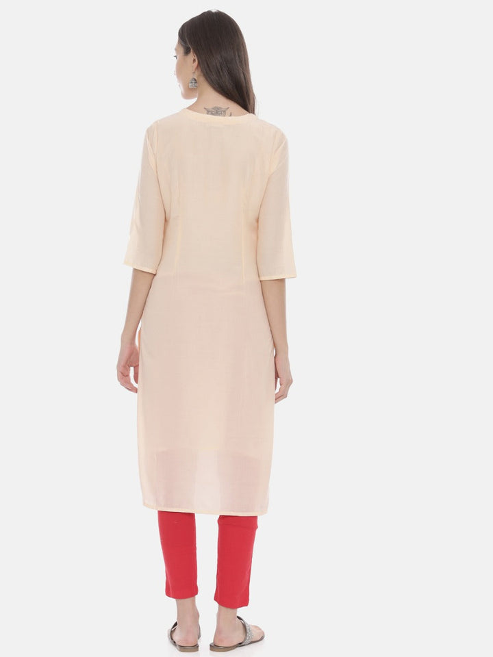 Neerus Orange muslin embroidered straight kurta - detail view 2