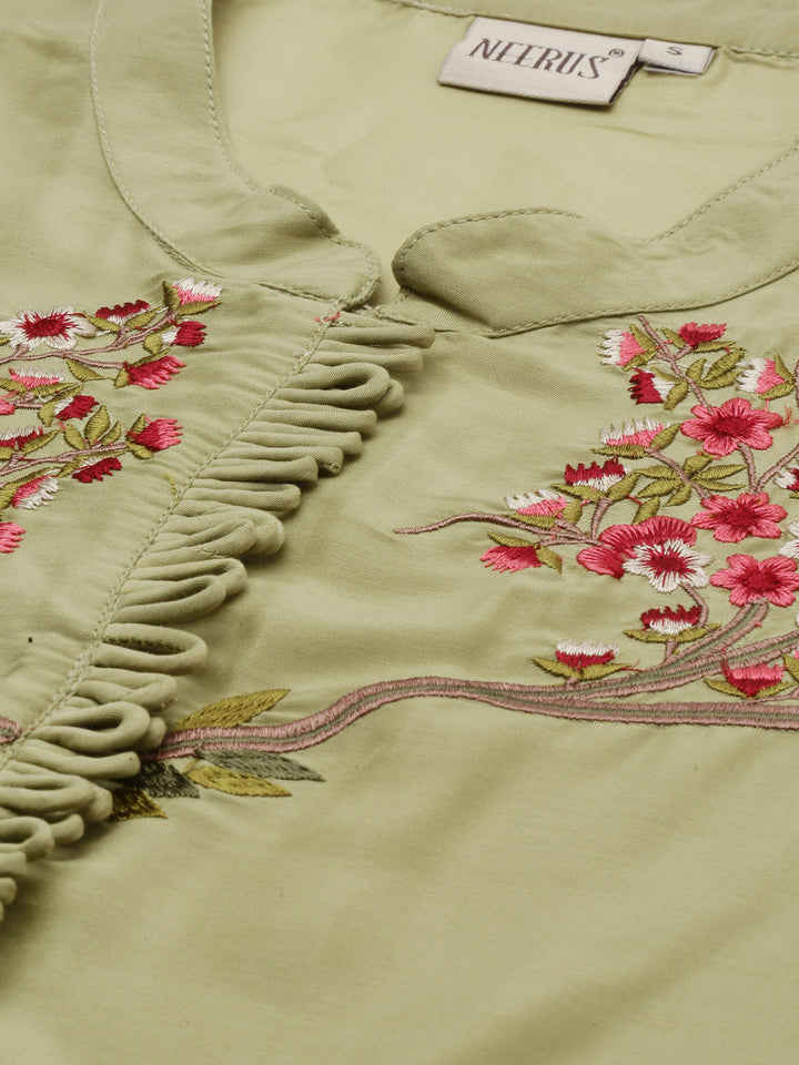 Neerus Green embroidered kurta set with palazzo - back view