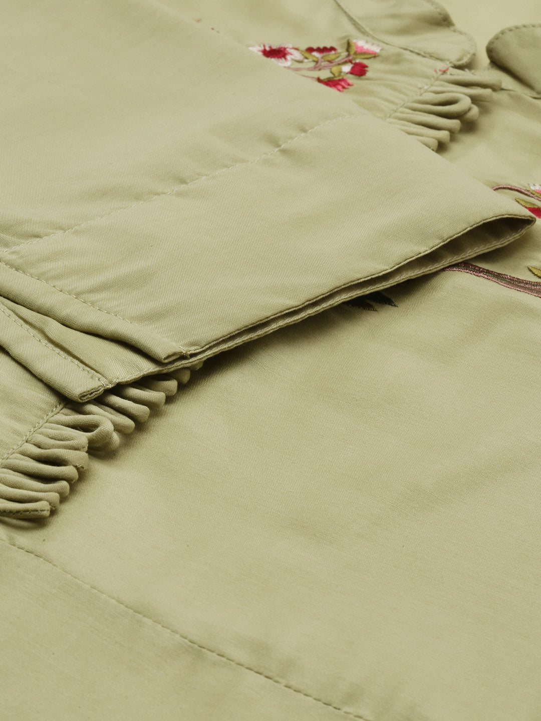 Neerus Green embroidered kurta set with palazzo - detail view 1