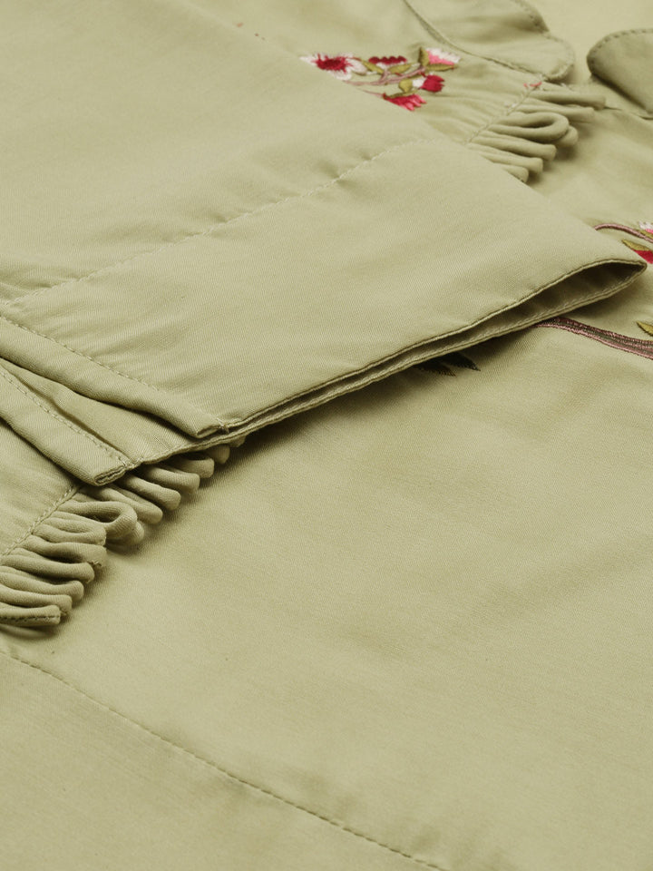 Neerus Green embroidered kurta set with palazzo - detail view 1