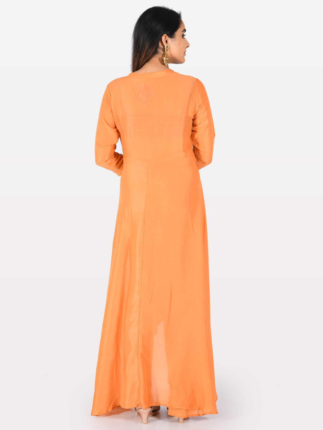 Neerus Orange muslin embroidered A-line kurti - detail view 1