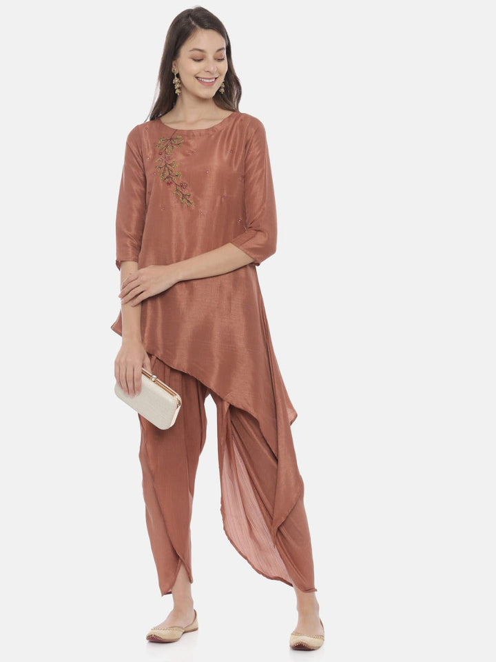 Neerus Brown silk embroidered kurta set - detail view 3