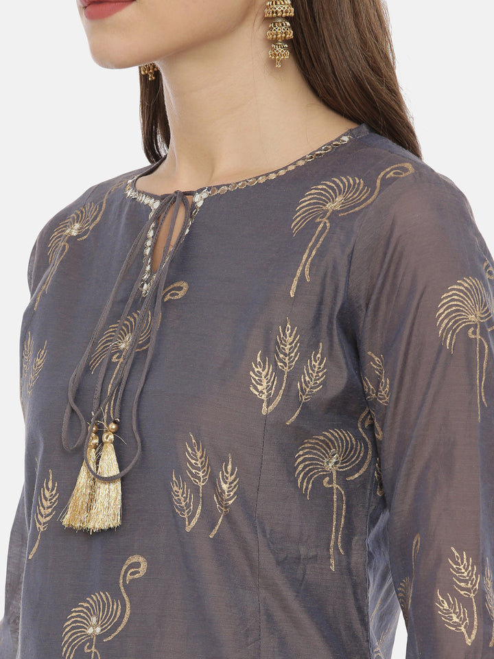 Neerus Grey printed straight kurta - back view