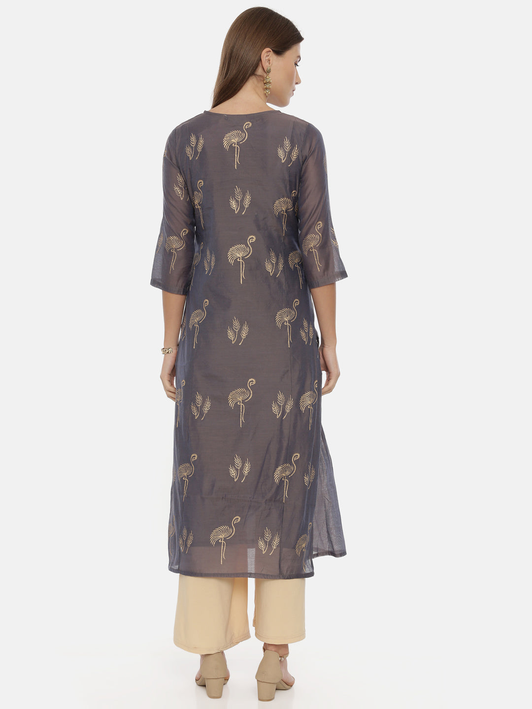 Neerus Grey printed straight kurta - detail view 2