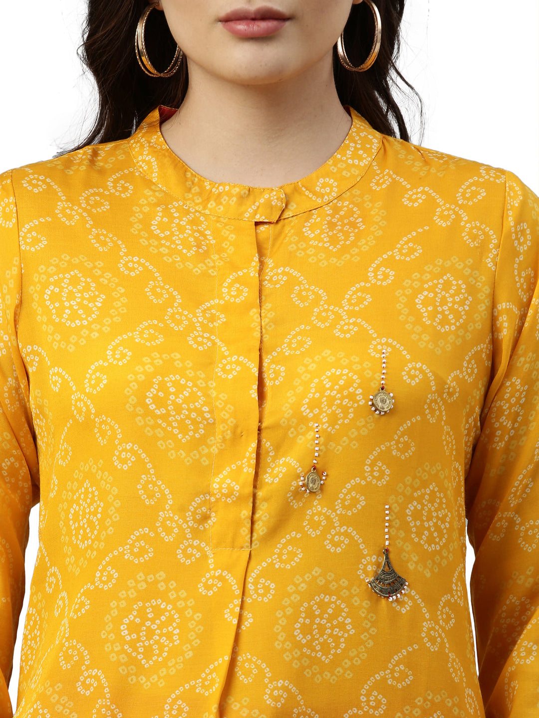Neerus Yellow muslin solid kurta - back view