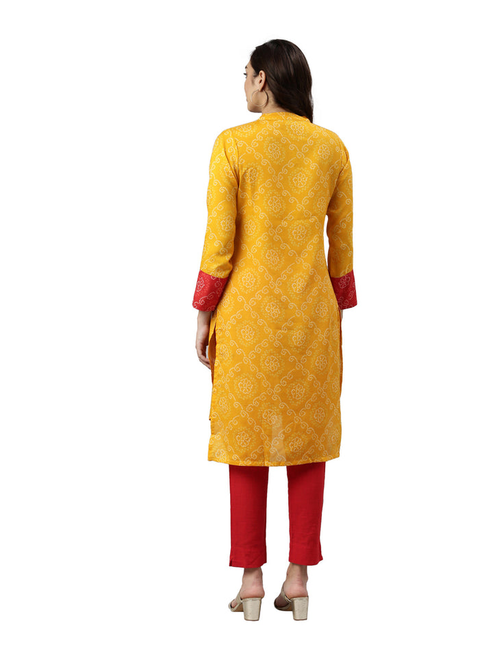 Neerus Yellow muslin solid kurta - detail view 2