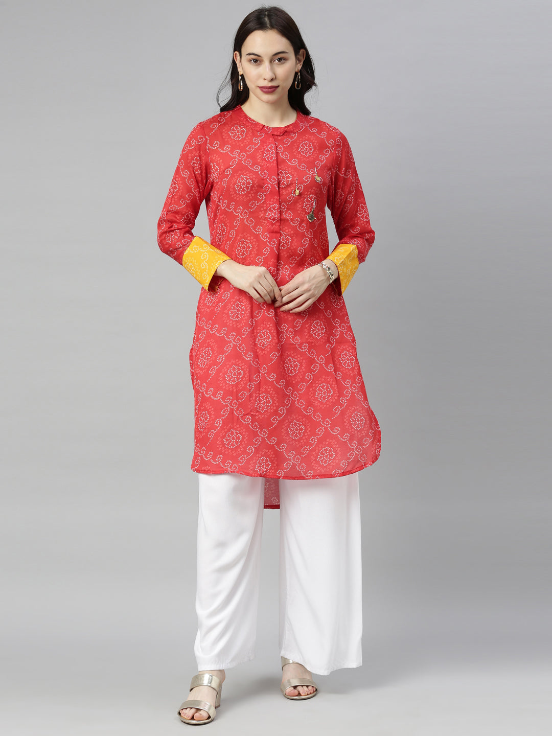 Neerus Red modal printed straight kurta - detail view 3
