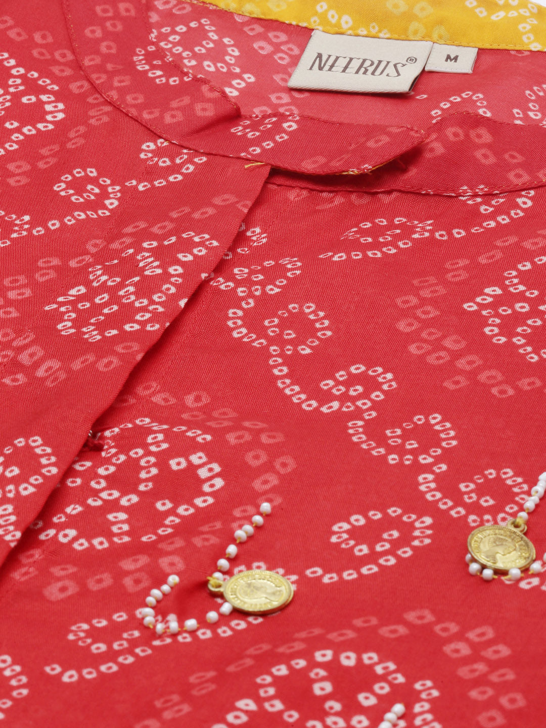Neerus Red modal printed straight kurta - detail view 6