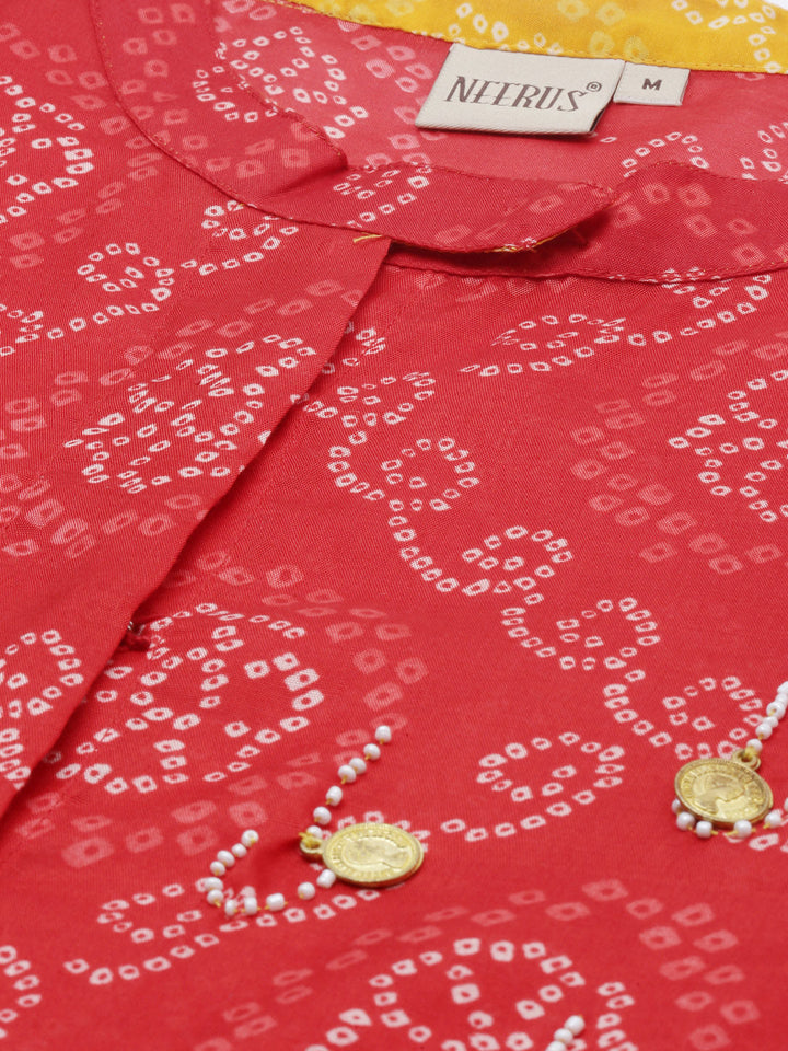 Neerus Red modal printed straight kurta - detail view 6