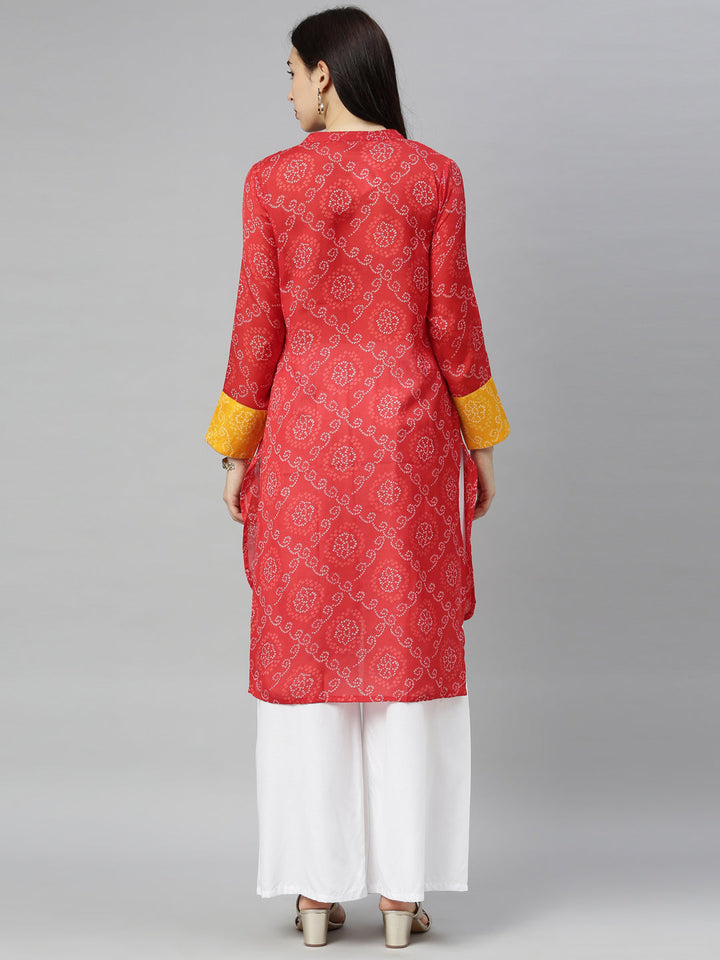 Neerus Red modal printed straight kurta - detail view 1