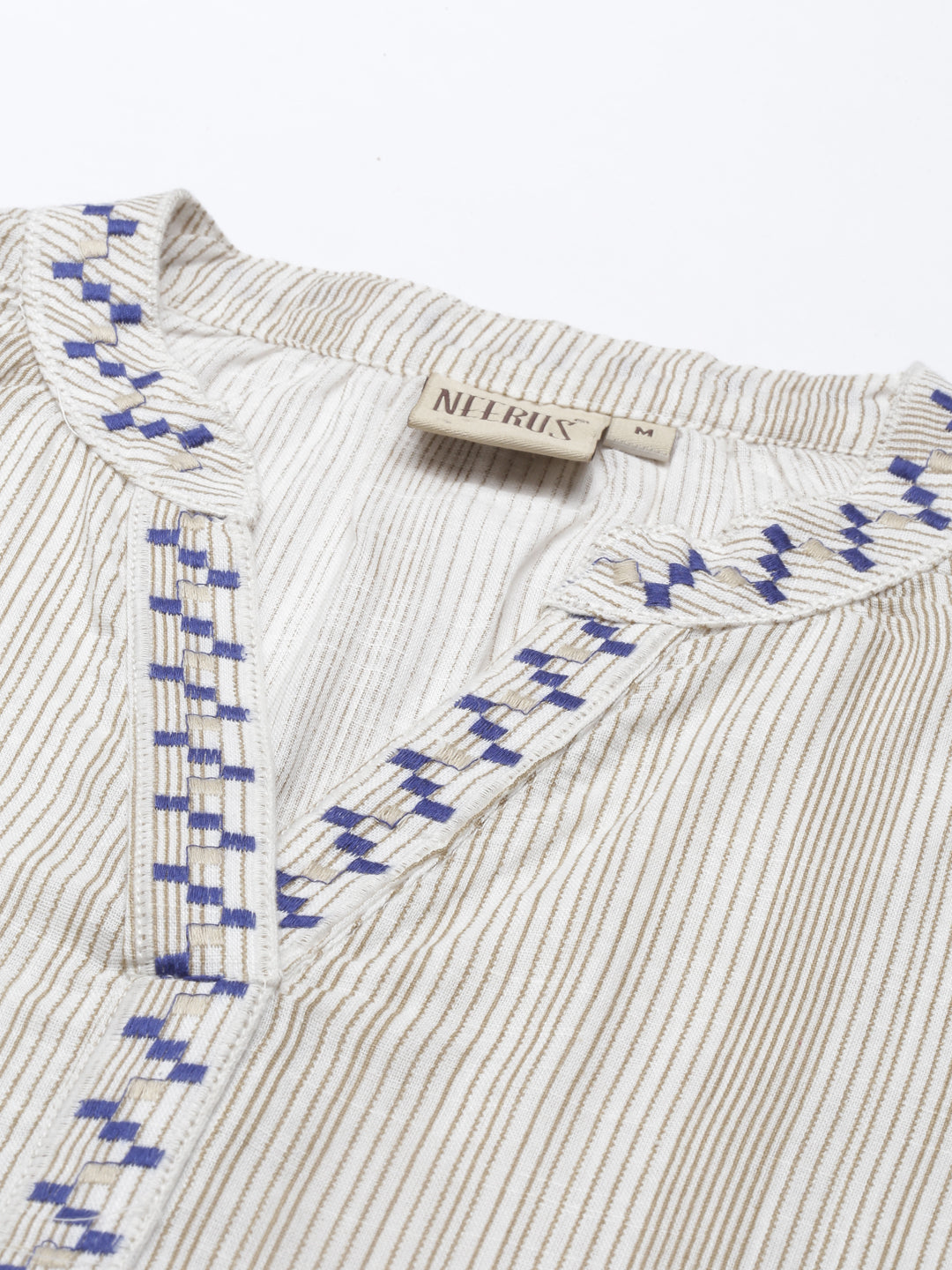 Neerus Blue cotton striped kurti - back view