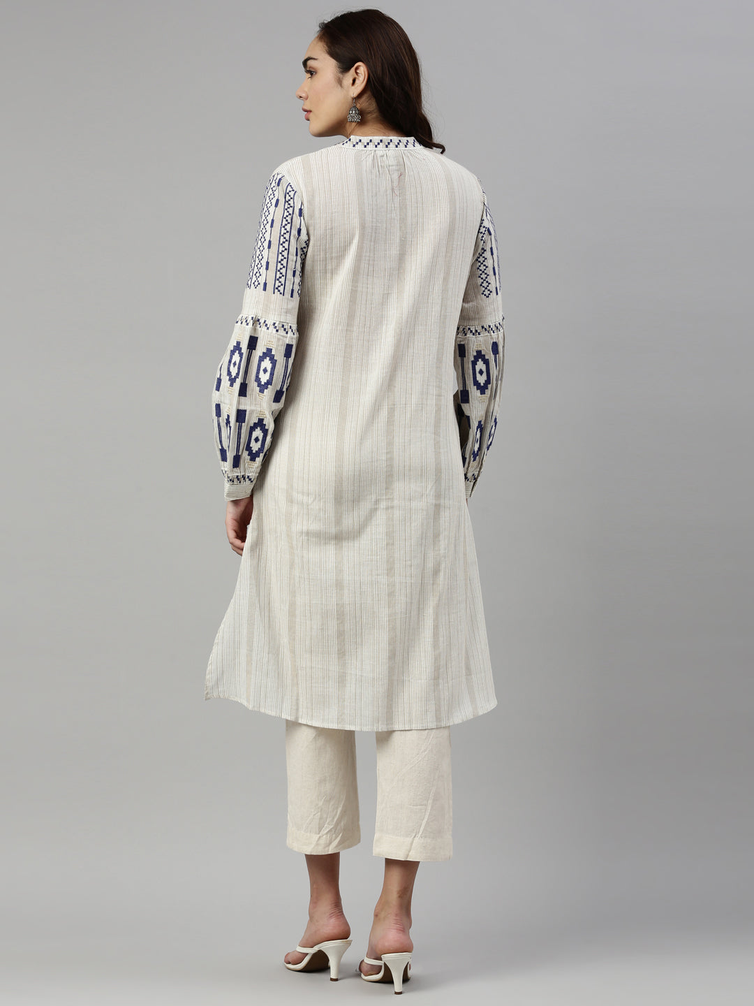 Neerus Blue cotton striped kurti - detail view 2