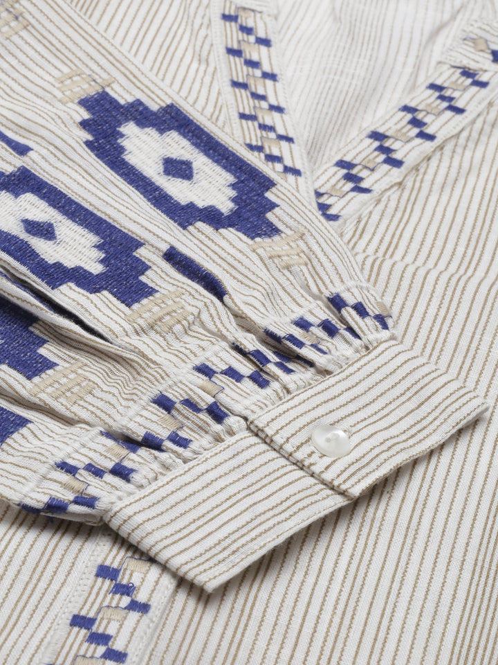 Neerus Blue cotton striped kurti - detail view 4