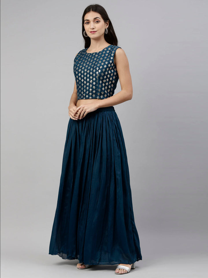 Neerus Blue Georgette Printed Suit Set - side view