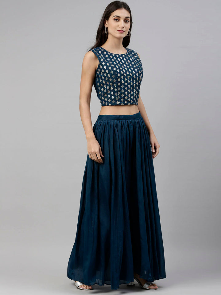 Neerus Blue Georgette Printed Suit Set - detail view 1