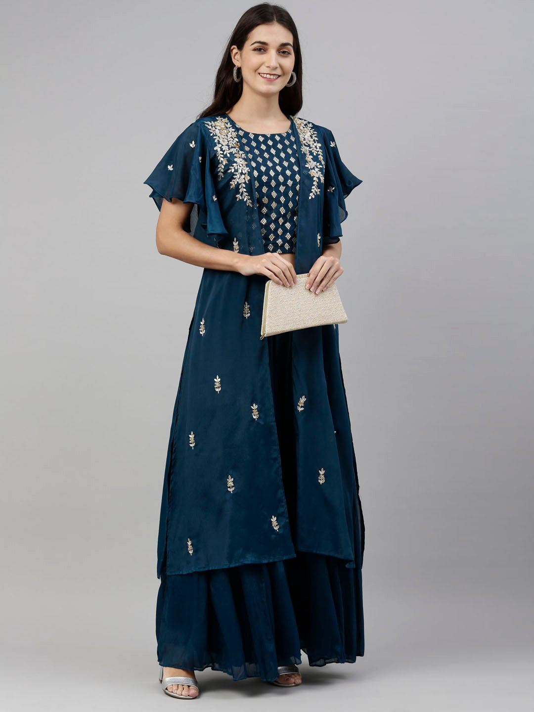 Neerus Blue Georgette Printed Suit Set - detail view 3