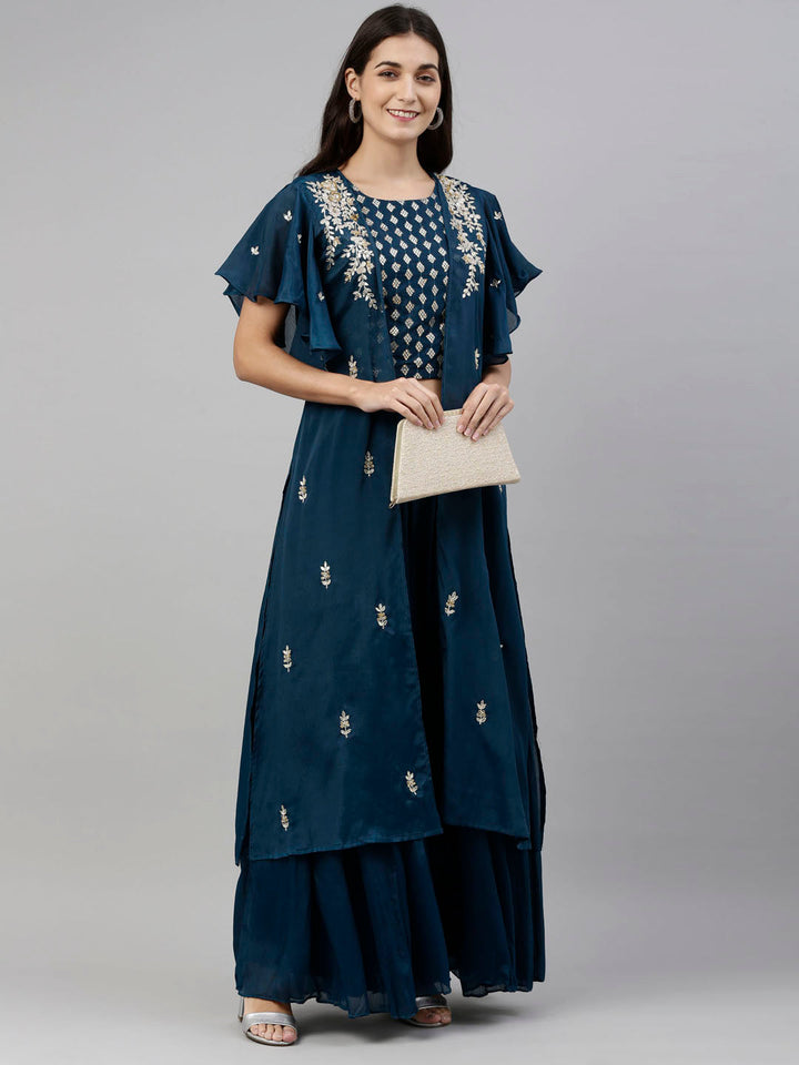 Neerus Blue Georgette Printed Suit Set - detail view 3