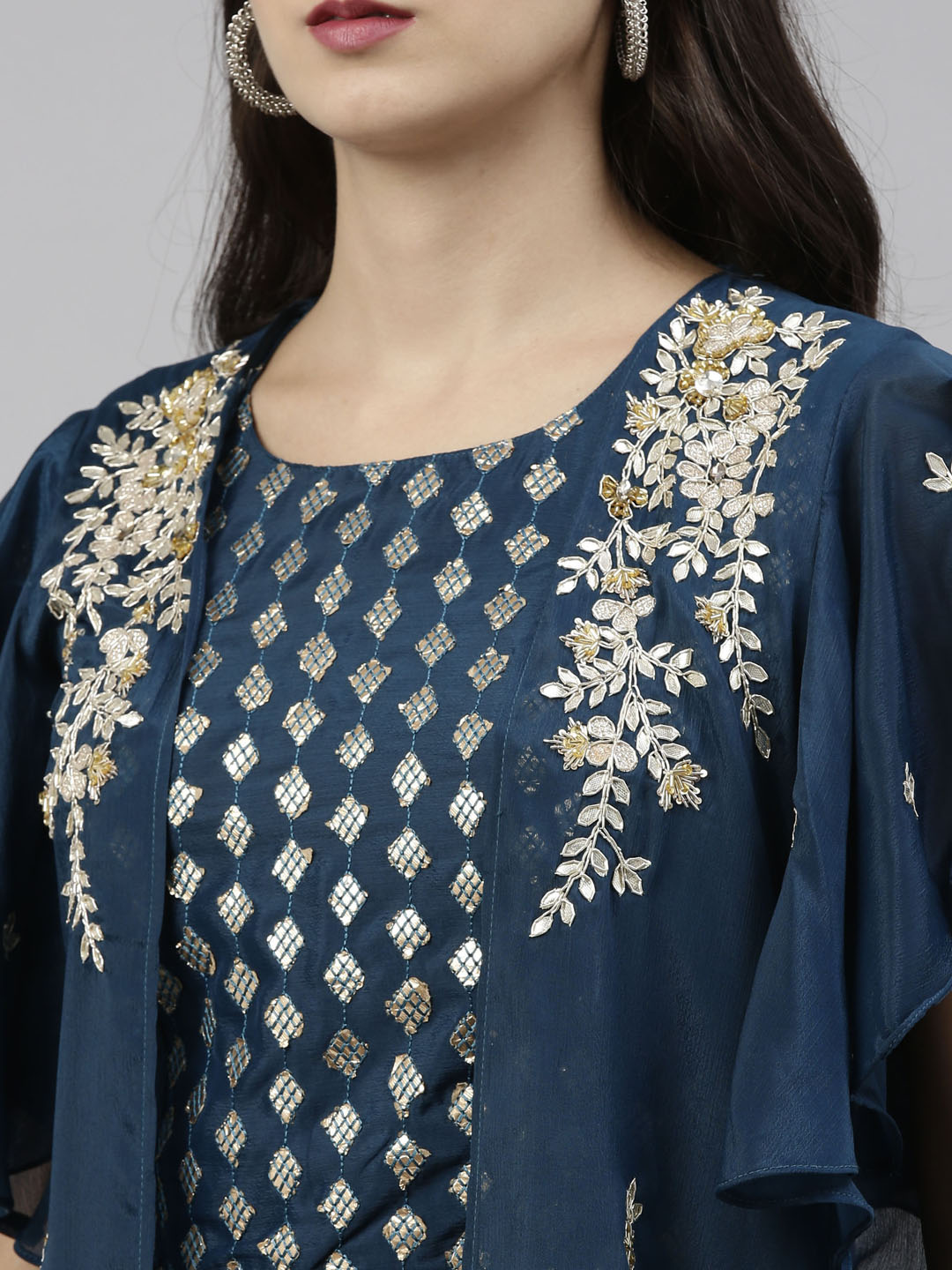 Neerus Blue Georgette Printed Suit Set - detail view 5