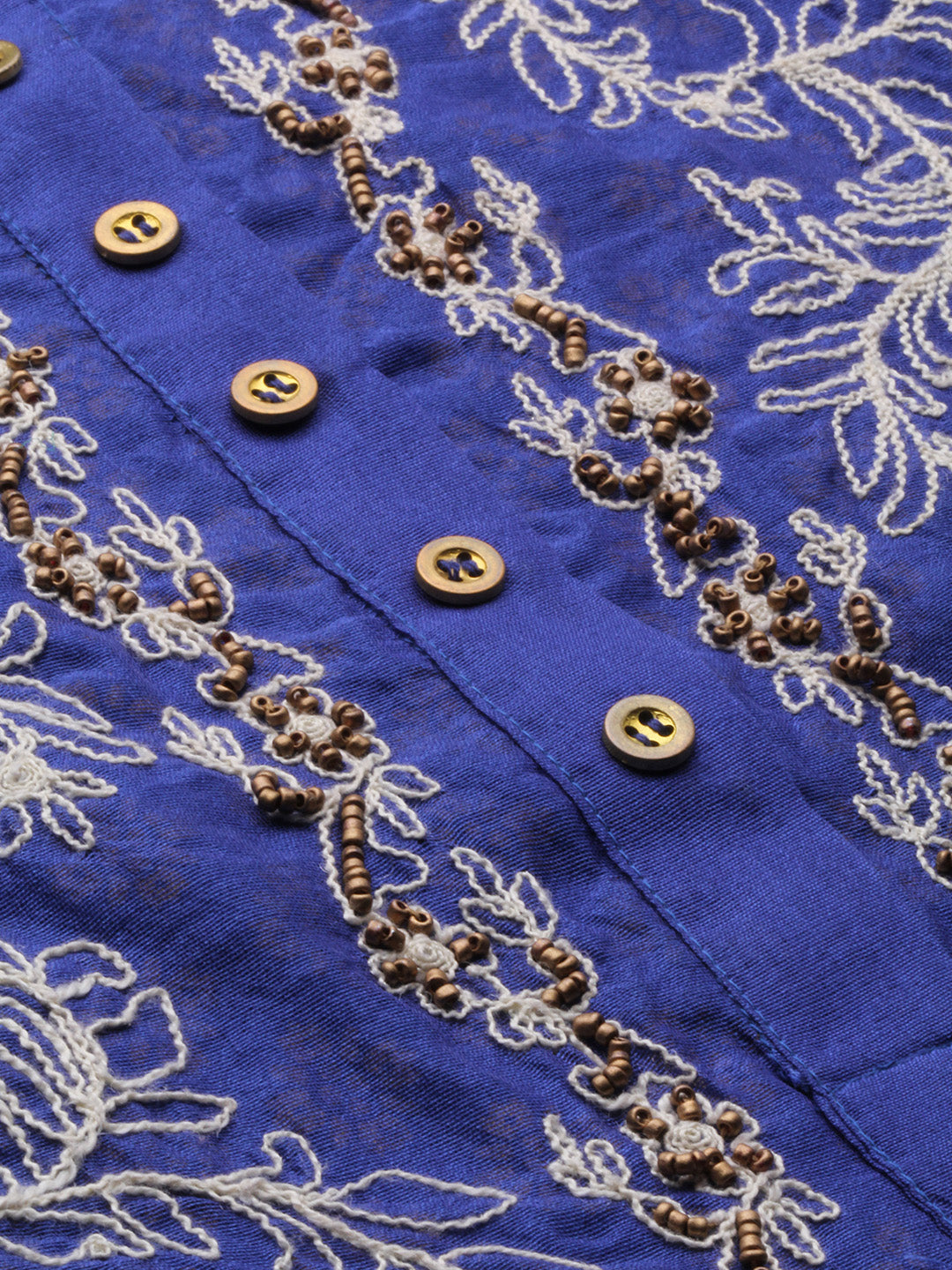 Neerus Blue Chanderi Embroidered A-Line Kurti - back view