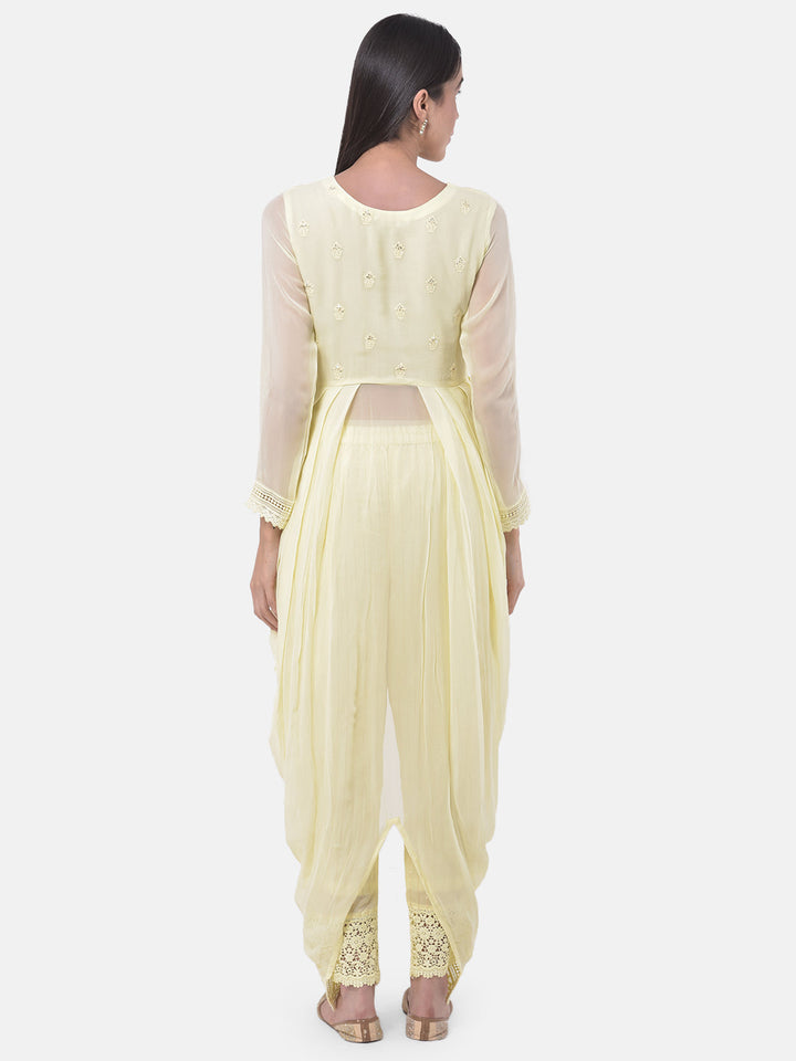 Neerus Yellow cotton embroidered kurta set - detail view 1