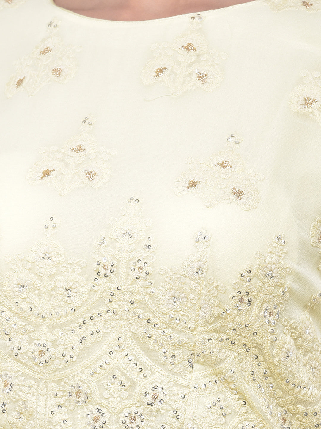 Neerus Yellow cotton embroidered kurta set - detail view 2
