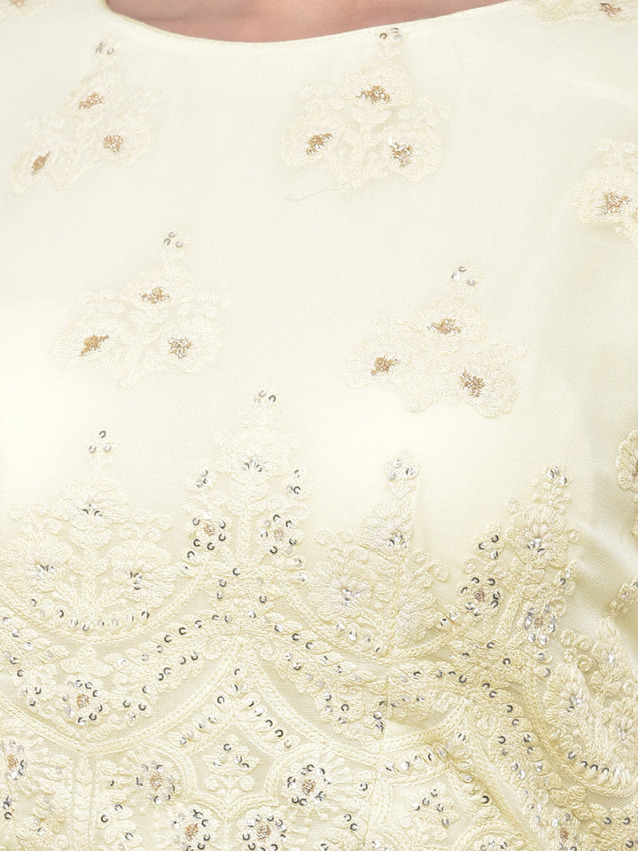 Neerus Yellow cotton embroidered kurta set - detail view 2