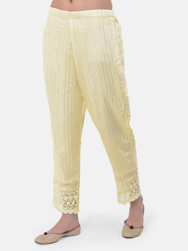 Neerus Yellow cotton embroidered kurta set - detail view 3