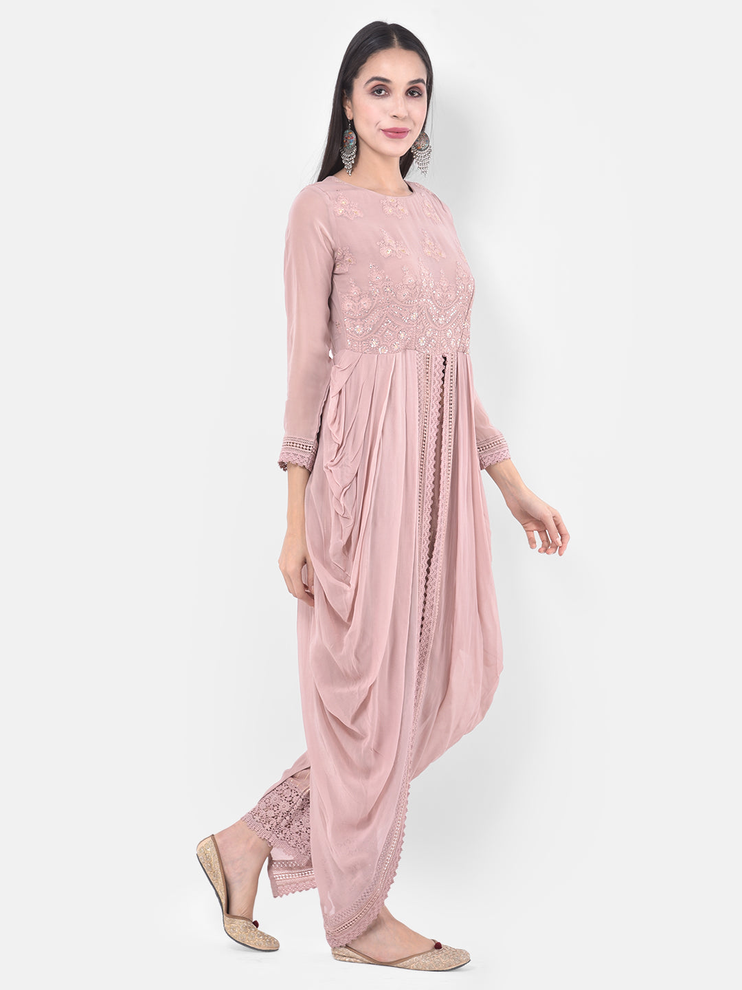 Neerus Pink Georgette Embroidered Suit Set - back view
