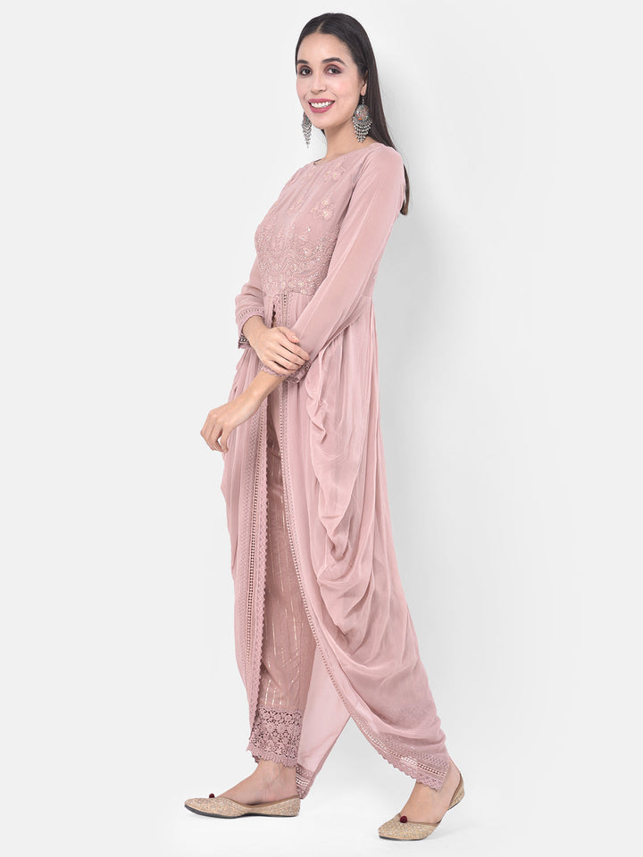 Neerus Pink Georgette Embroidered Suit Set - side view