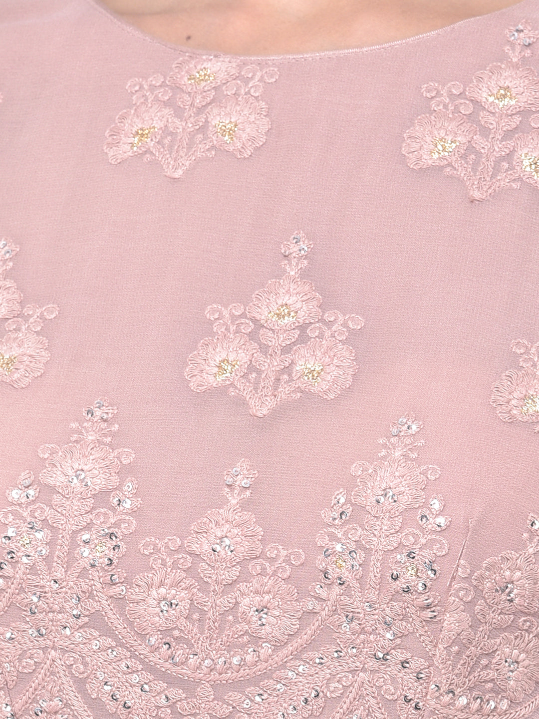 Neerus Pink Georgette Embroidered Suit Set - detail view 1