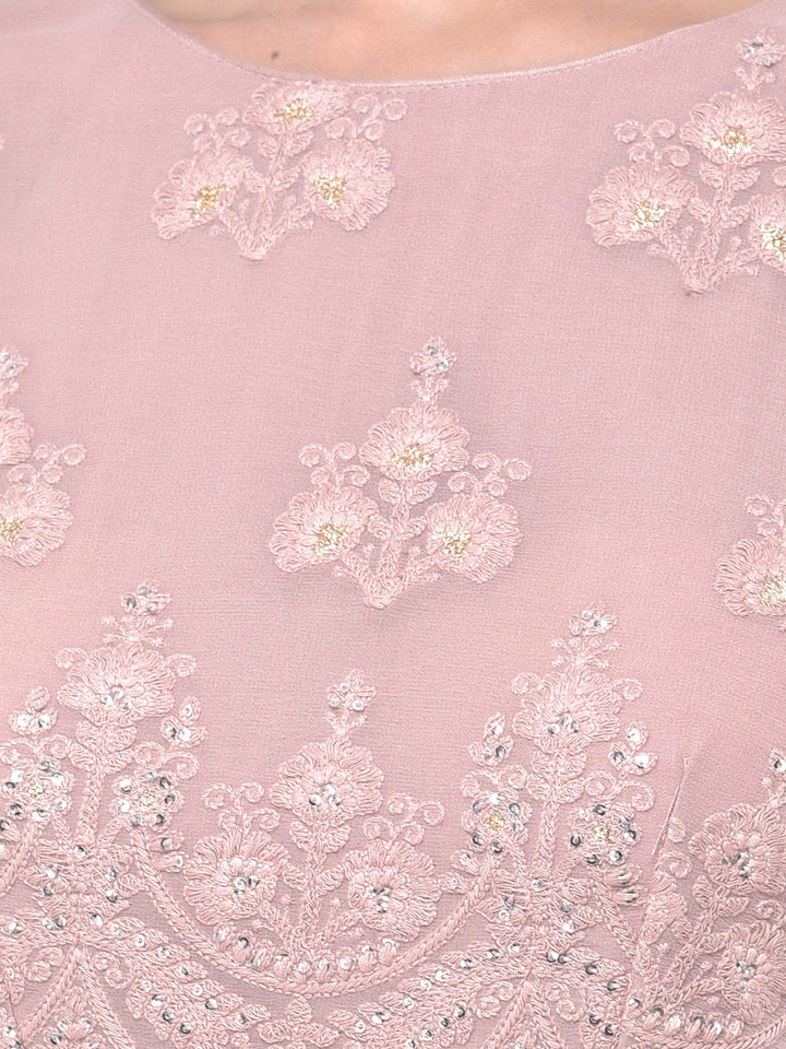 Neerus Pink Georgette Embroidered Suit Set - detail view 1