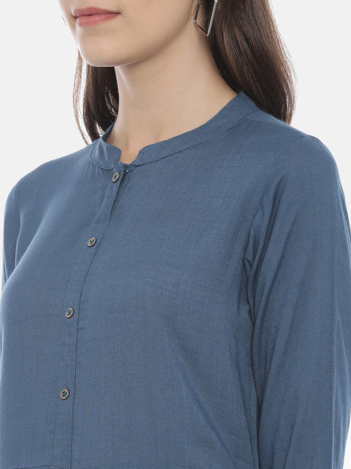 Neerus Blue embroidered A-Line kurta - back view