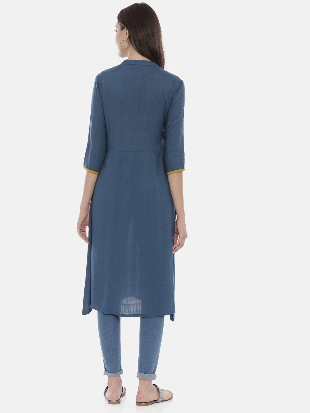Neerus Blue embroidered A-Line kurta - detail view 2