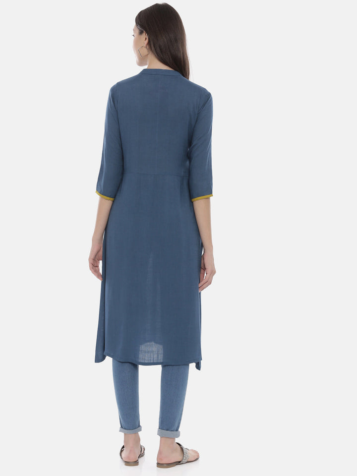 Neerus Blue embroidered A-Line kurta - detail view 2